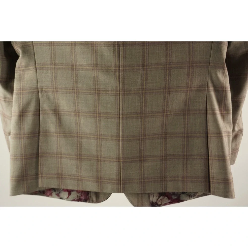 $360 Tayion Collection Regular-Fit Suit Jacket Men's 44R Tan Burgundy Windowpane